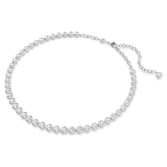 Imber Tennis Necklace with Round-Cut White Crystal in Rhodium Silver