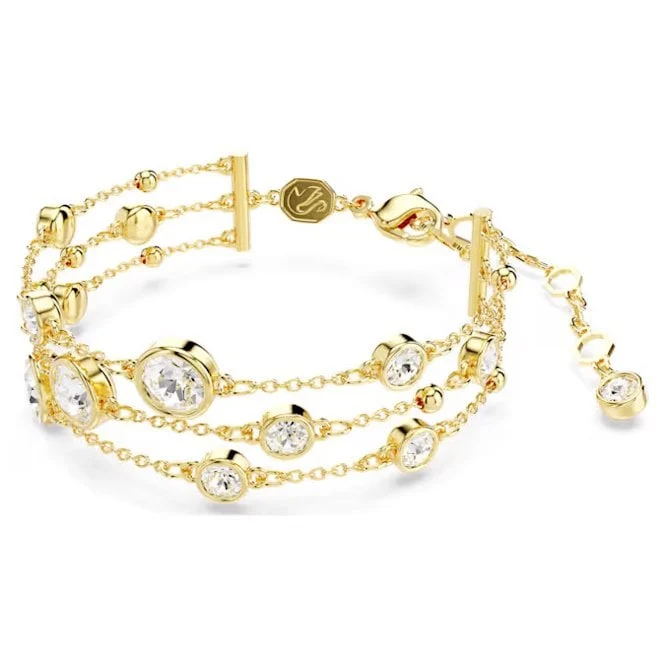 Imber Wide Bracelet with Round-Cut White Crystal in Gold