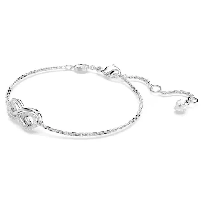Hyperbola Infinity Bracelet with White Crystal in Rhodium Silver