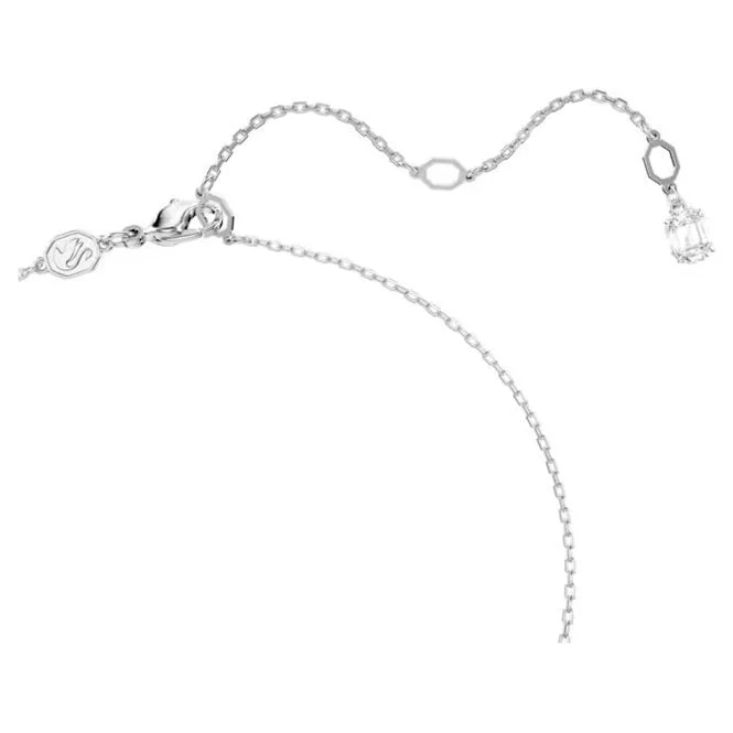 Hyperbola Infinity Pendant Necklace with White Crystal in Rhodium Silver