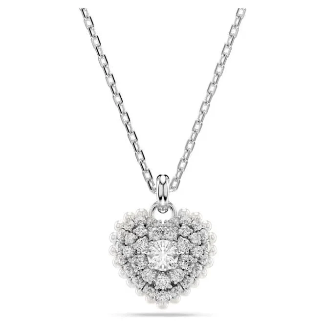 Idyllia Heart Pendant Necklace with White Crystal in Rhodium Silver