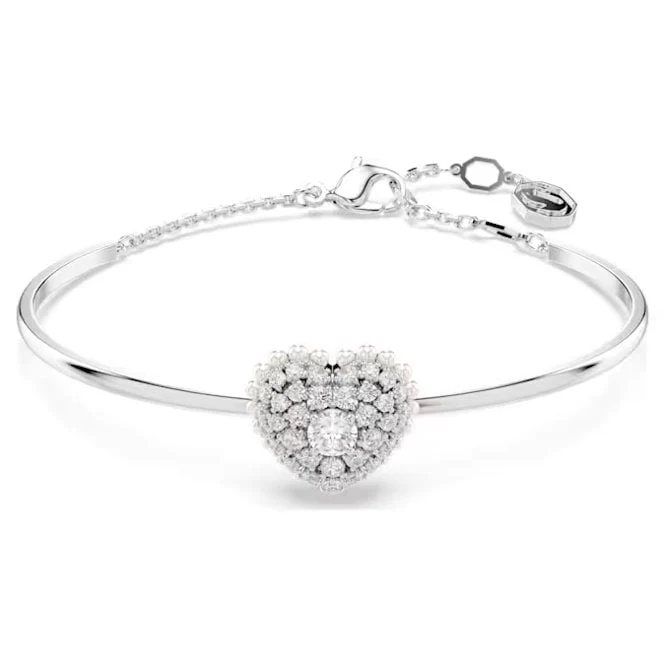 Idyllia Heart Bangle with White Crystal in Rhodium Silver