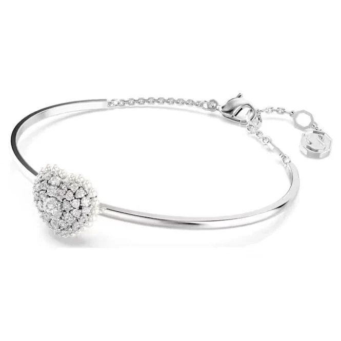 Idyllia Heart Bangle with White Crystal in Rhodium Silver