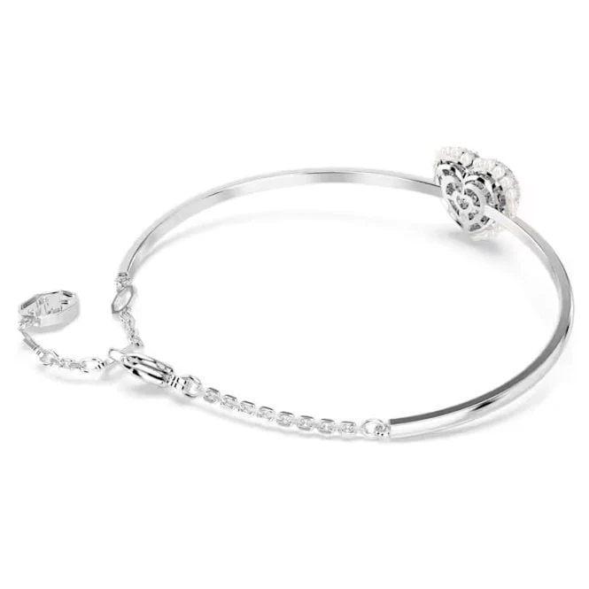 Idyllia Heart Bangle with White Crystal in Rhodium Silver