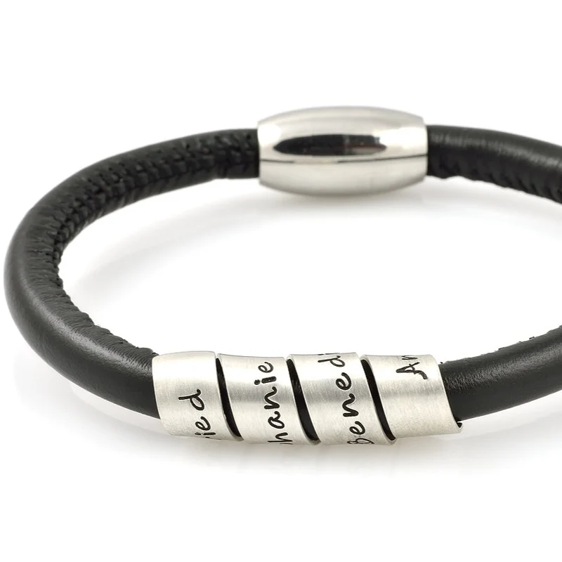 ARMBAND HERREN LEDER SCHWARZ 925 SILBER GRAVUR LEDERARMBAND NAMENSARMBAND