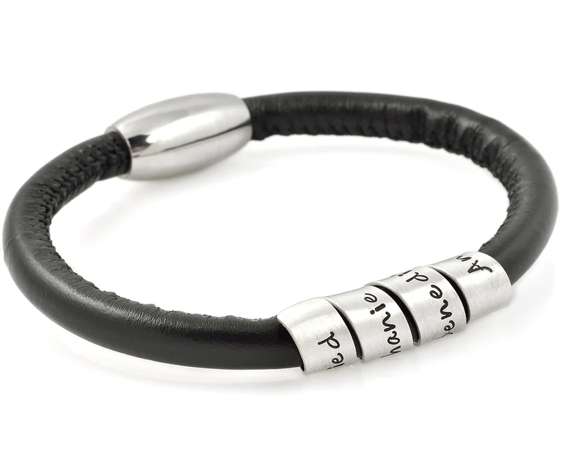 ARMBAND HERREN LEDER SCHWARZ 925 SILBER GRAVUR LEDERARMBAND NAMENSARMBAND