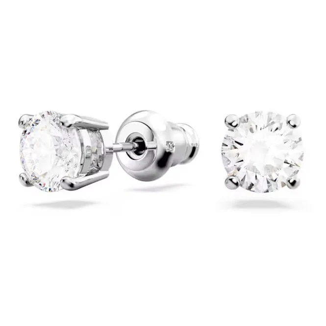 Matrix Necklace & Earrings Tennis Set with Round-Cut White Crystal in Rhodium Silver
