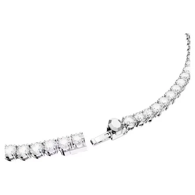 Matrix Necklace & Earrings Tennis Set with Round-Cut White Crystal in Rhodium Silver