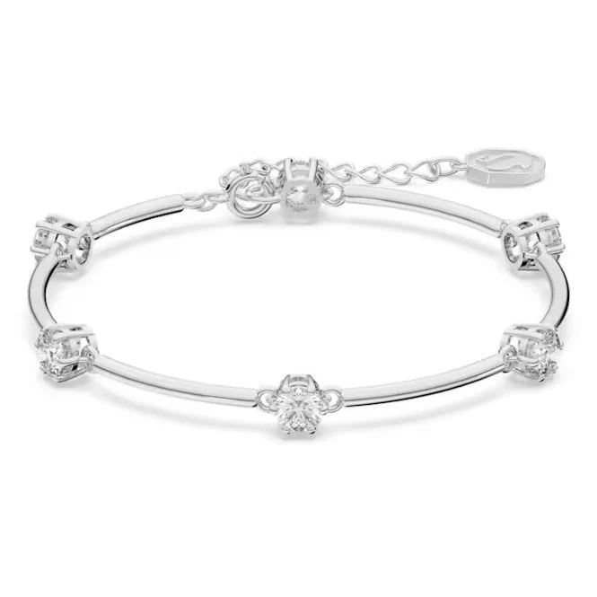 Constella Bangle with Round-Cut White Crystal in Rhodium Silver