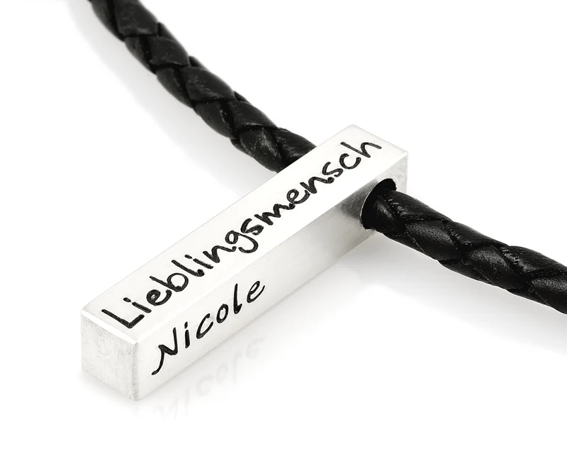 Herren Halskette Gravur 925 Silber Stab Lederkette personalisiert Herrenkette personalsiert