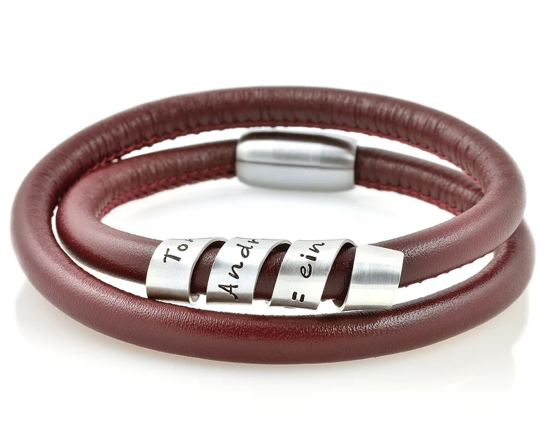 LEDERARMBAND MIT GRAVUR, DAMENARMBAND ROT, TEXTSCHMUCK