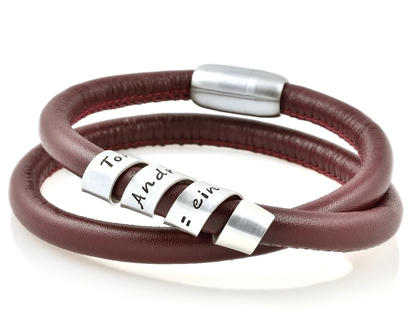 LEDERARMBAND MIT GRAVUR, DAMENARMBAND ROT, TEXTSCHMUCK