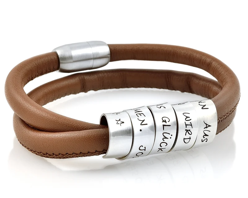Männerarmband aus Leder mit 925 Silber Anhänger mit Gravur