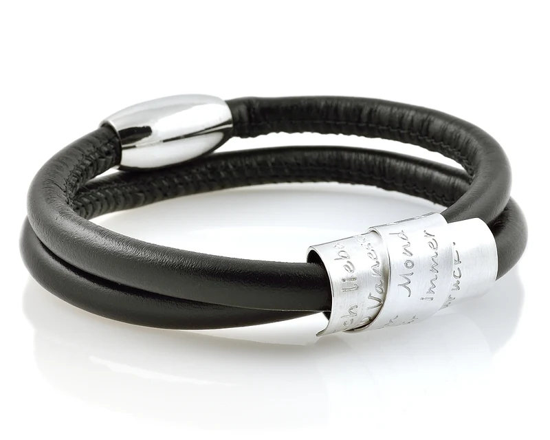 LEDERARMBAND MIT GRAVUR FÜR MÄNNER, HERRENARMBAND SCHWARZ, ARMBAND