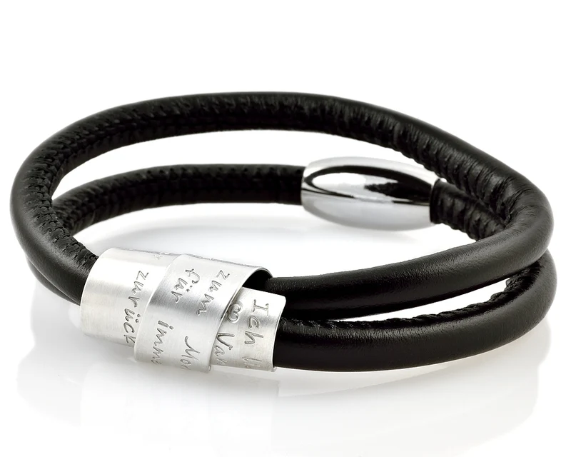 LEDERARMBAND MIT GRAVUR FÜR MÄNNER, HERRENARMBAND SCHWARZ, ARMBAND