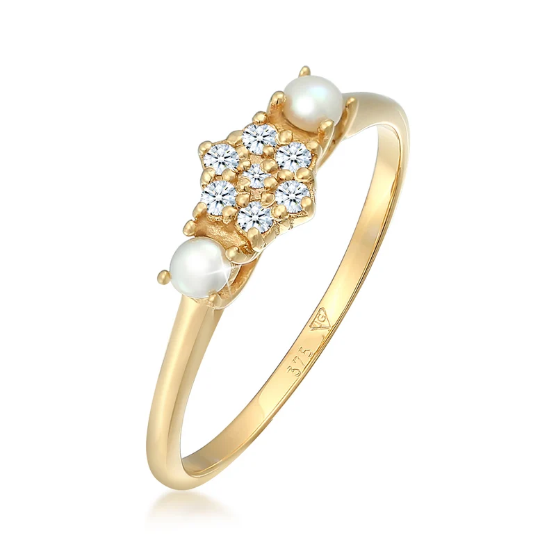 Ring | Süßwasserperle, Diamant ( Weiß, 0,095 ct )