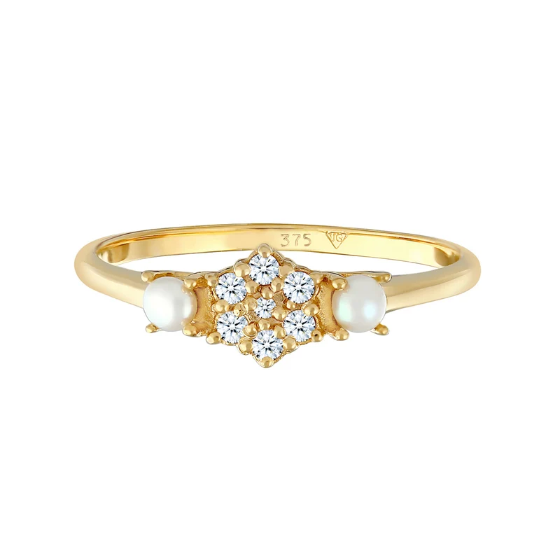 Ring | Süßwasserperle, Diamant ( Weiß, 0,095 ct )