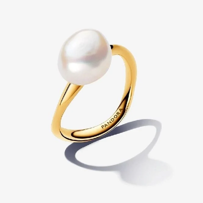 Gold Baroque Treated Freshwater Cultured Pearl Ring, Size 54