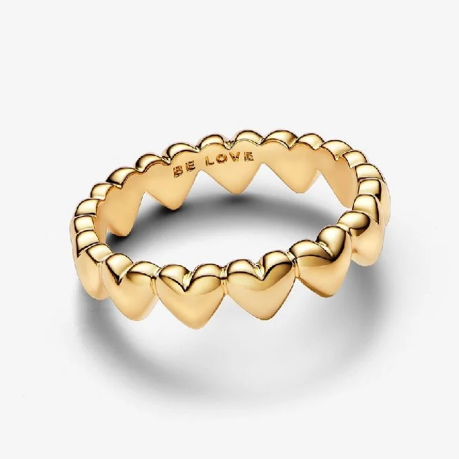 Gold Row of Hearts Ring, Size 56