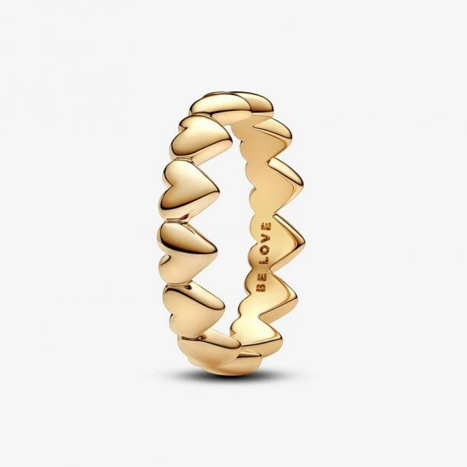 Gold Row of Hearts Ring, Size 56