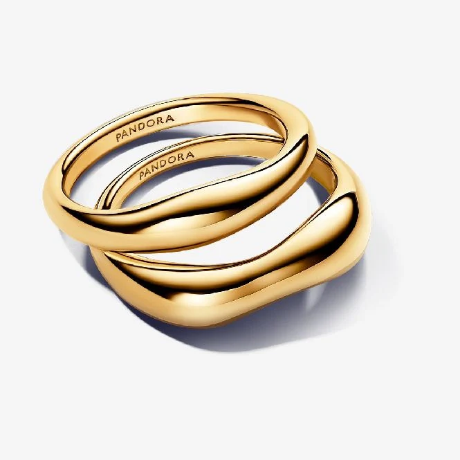 Gold Organically Shaped Stacking Rings, Size 52