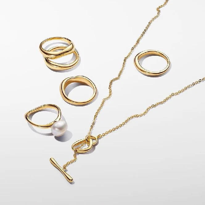 Gold Organically Shaped Stacking Rings, Size 52