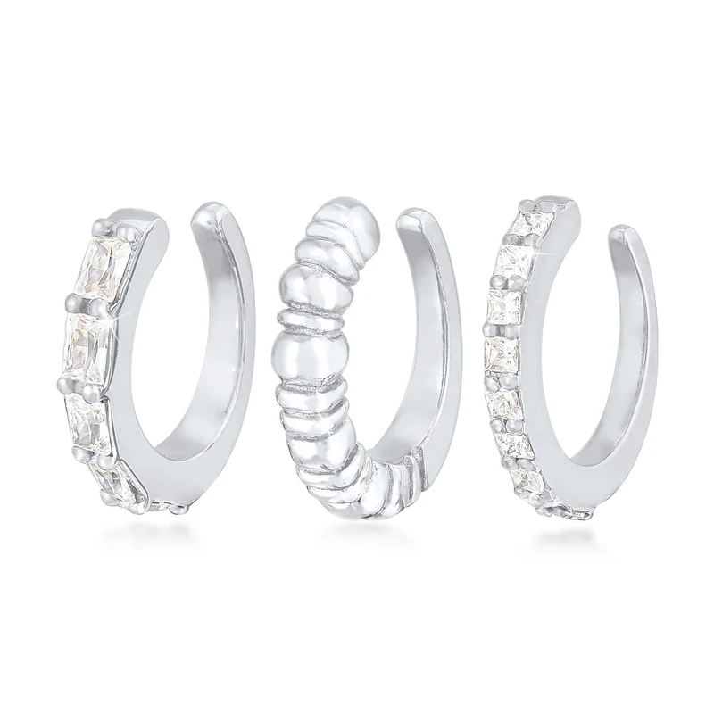 Earcuff 3er Set Geo | Zirkonia (weiß)