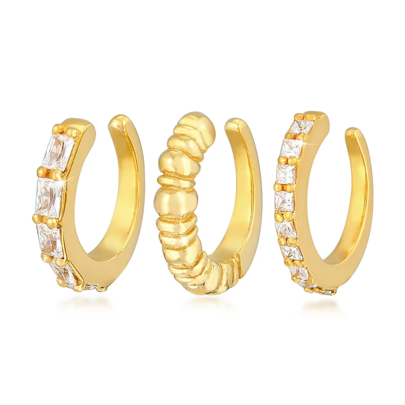 Earcuff 3er Set Geo | Zirkonia (weiß)