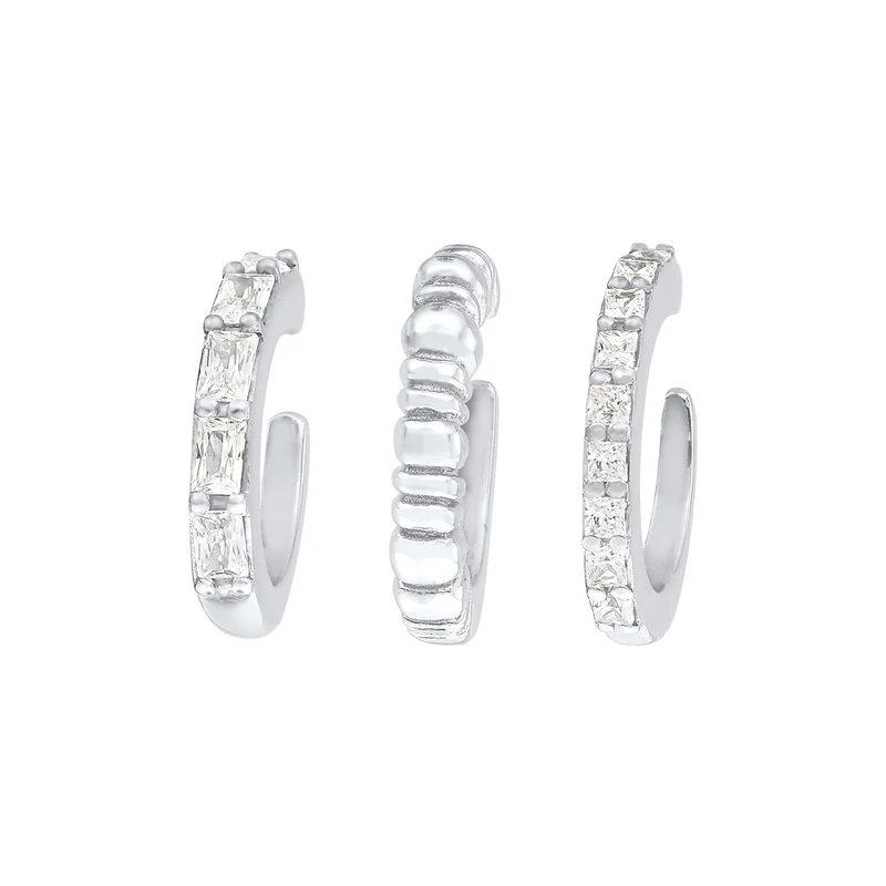 Earcuff 3er Set Geo | Zirkonia (weiß)