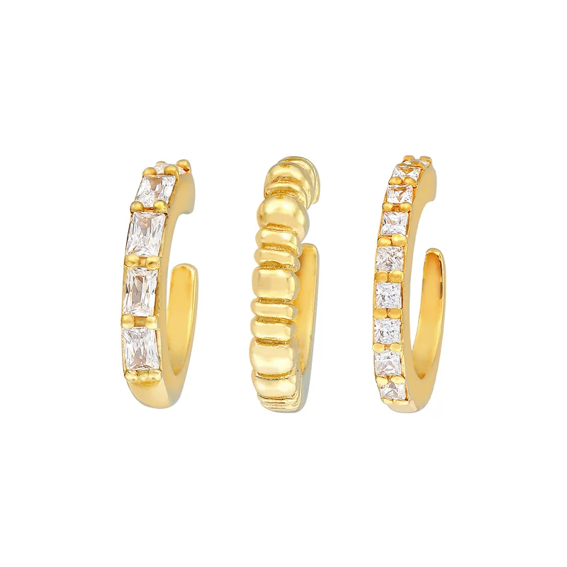 Earcuff 3er Set Geo | Zirkonia (weiß)