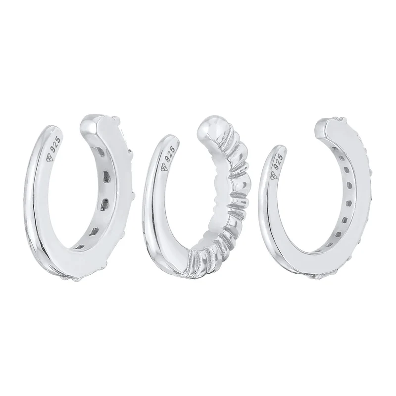 Earcuff 3er Set Geo | Zirkonia (weiß)