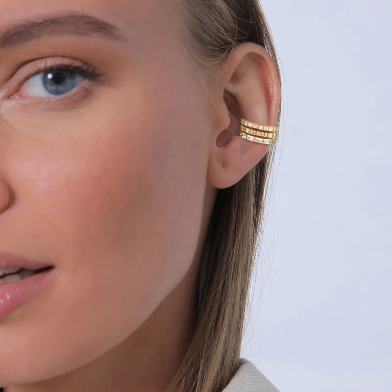 Earcuff 3er Set Geo | Zirkonia (weiß)