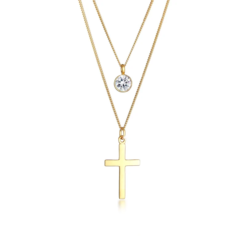 Layer-Halskette Kreuz | Mit Kristallen von Swarovski® (Weiß)