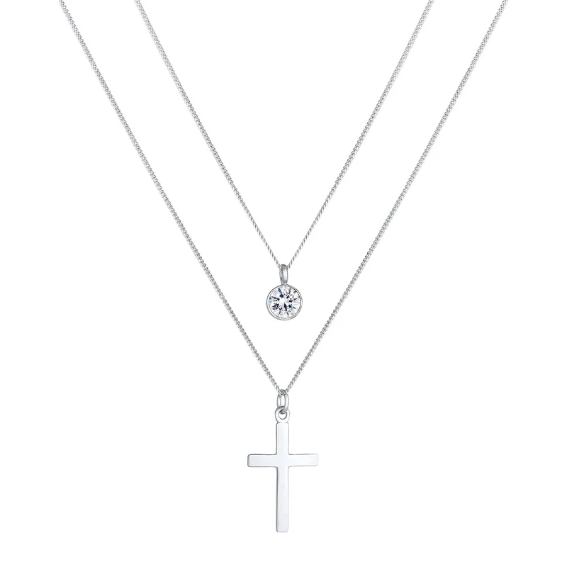 Layer-Halskette Kreuz | Mit Kristallen von Swarovski® (Weiß)