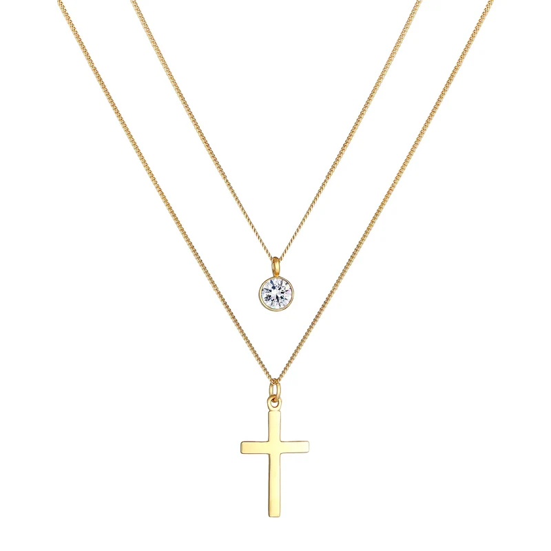 Layer-Halskette Kreuz | Mit Kristallen von Swarovski® (Weiß)