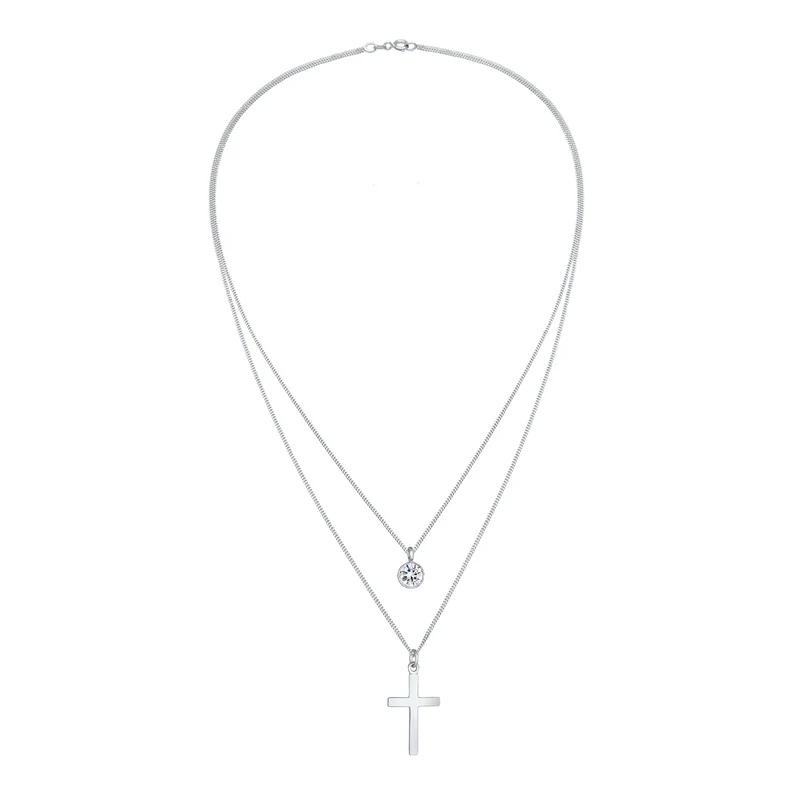 Layer-Halskette Kreuz | Mit Kristallen von Swarovski® (Weiß)