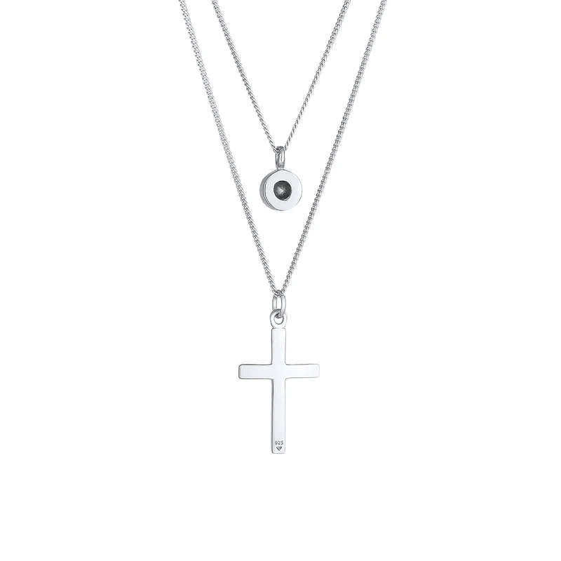Layer-Halskette Kreuz | Mit Kristallen von Swarovski® (Weiß)