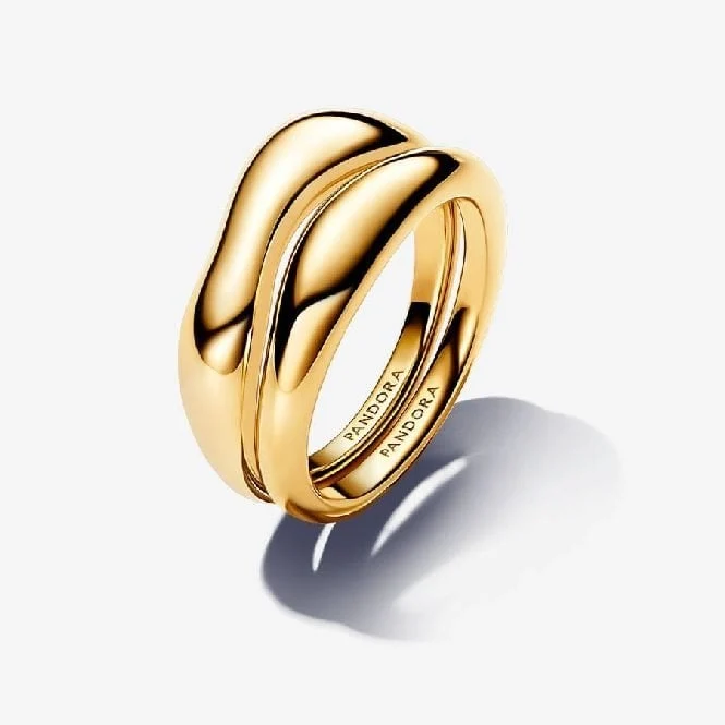 Gold Organically Shaped Stacking Rings, Size 50