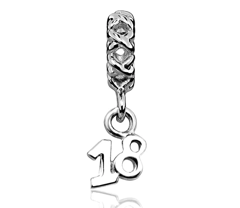 GESCHENK 18. GEBURTSTAG, CHARM SILBER, ANHÄNGER ZAHL 18, SCHMUCK