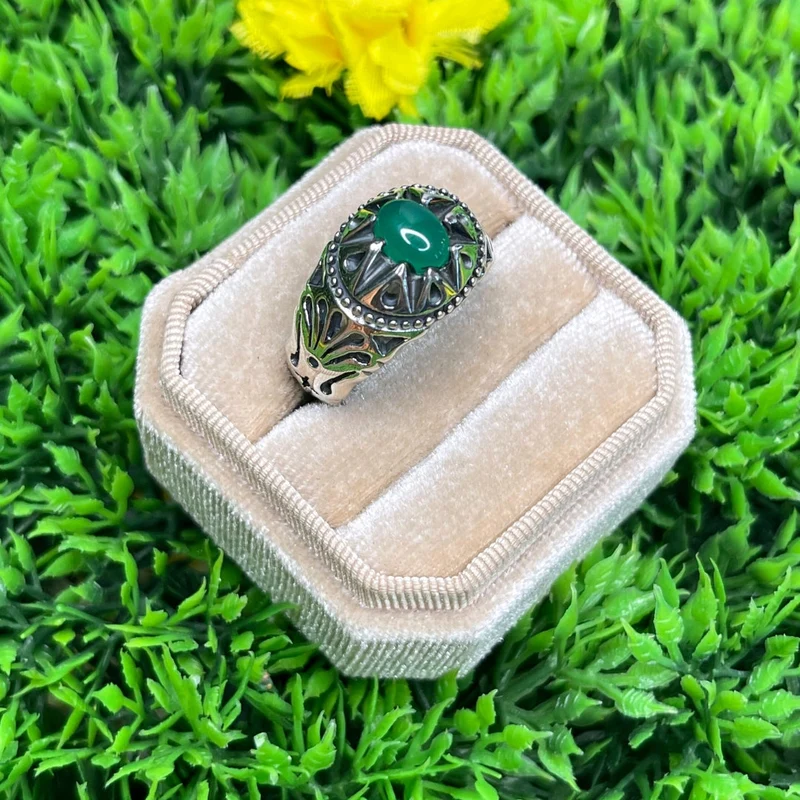 Grüner Onyx-Stern-Siegelring aus Silber