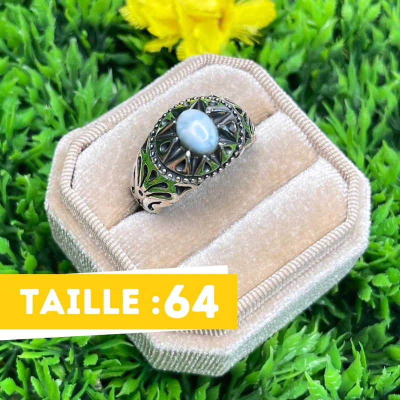 Silberner Larimar-Stern-Siegelring Nr. 6