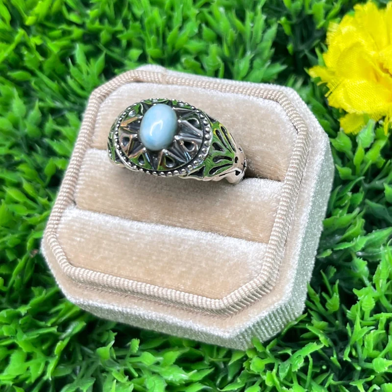 Silberner Larimar-Stern-Siegelring Nr. 5