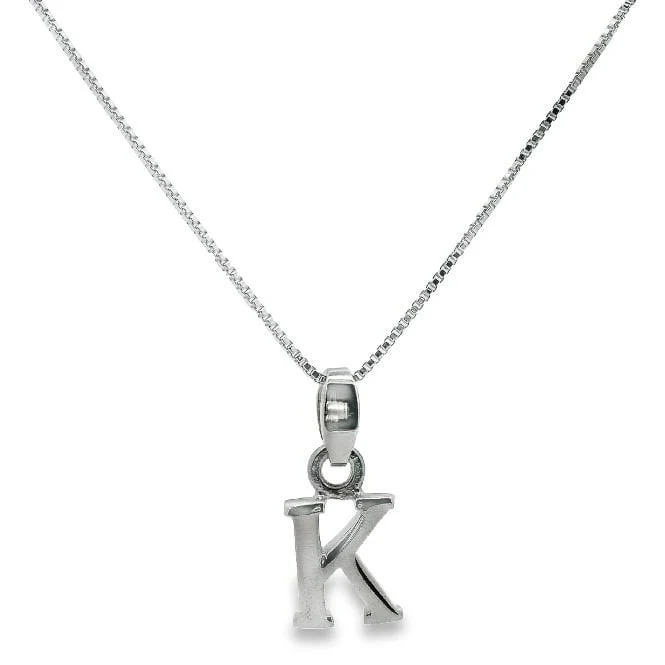 Letter K Silver Initial Pendant Necklace, 40-45cm