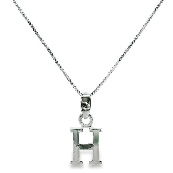 Letter H Silver Initial Pendant Necklace, 40-45cm