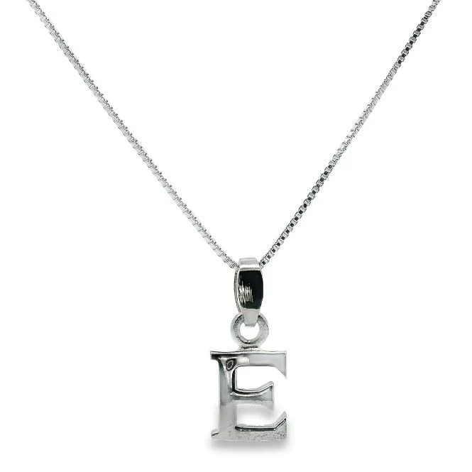 Letter E Silver Initial Pendant Necklace, 40-45cm