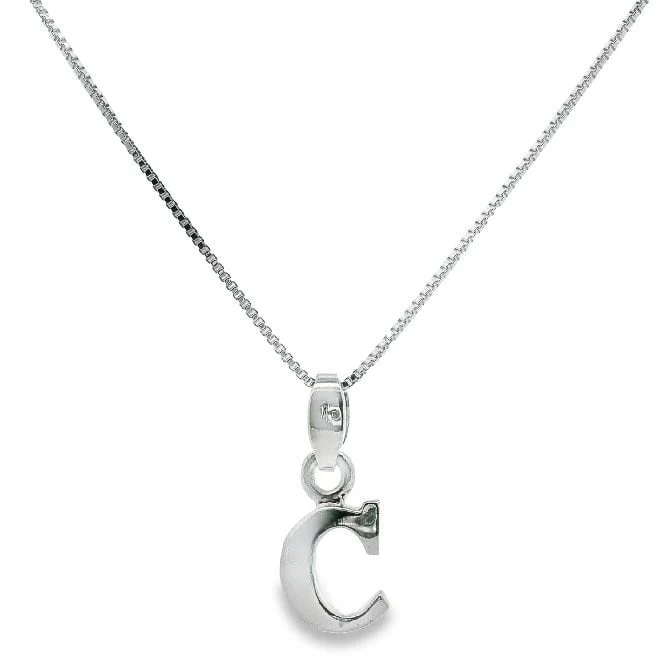 Letter C Silver Initial Pendant Necklace, 40-45cm