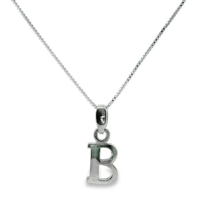 Letter B Silver Initial Pendant Necklace, 40-45cm