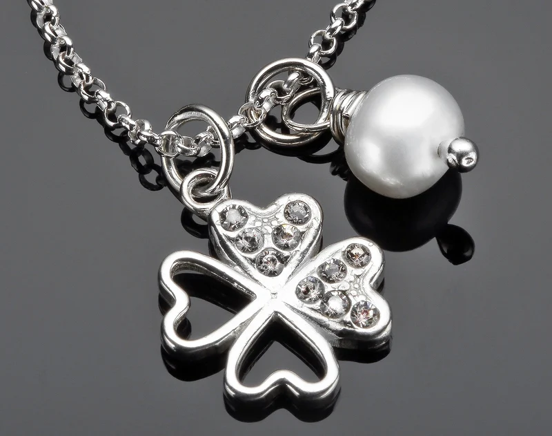 GLÜCKSBRINGER HALSKETTE DAMEN KETTE MIT KLEEBLATT, TALISMAN, SILBERSCHMUCK