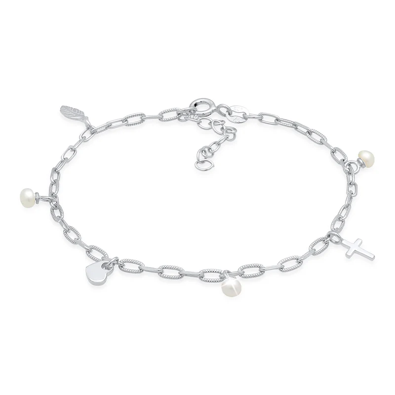 Armband Kreuz Feder Herz | Perle