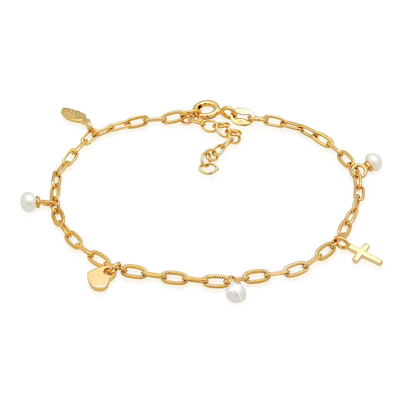 Armband Kreuz Feder Herz | Perle
